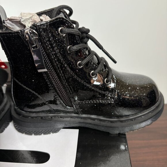 Ground Up Toddler Lace-Up Side Zipper Black Shiny Glitter Black Boots Size 7 New - Picture 2 of 8